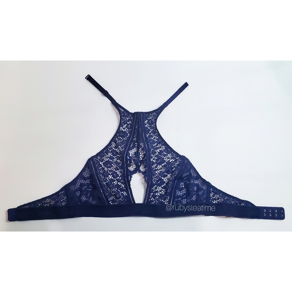 VICTORIA'S SECRET Very Sexy Floral Lace Halter Bralette -Navy Blue, New with Tag - Picture 2 of 8